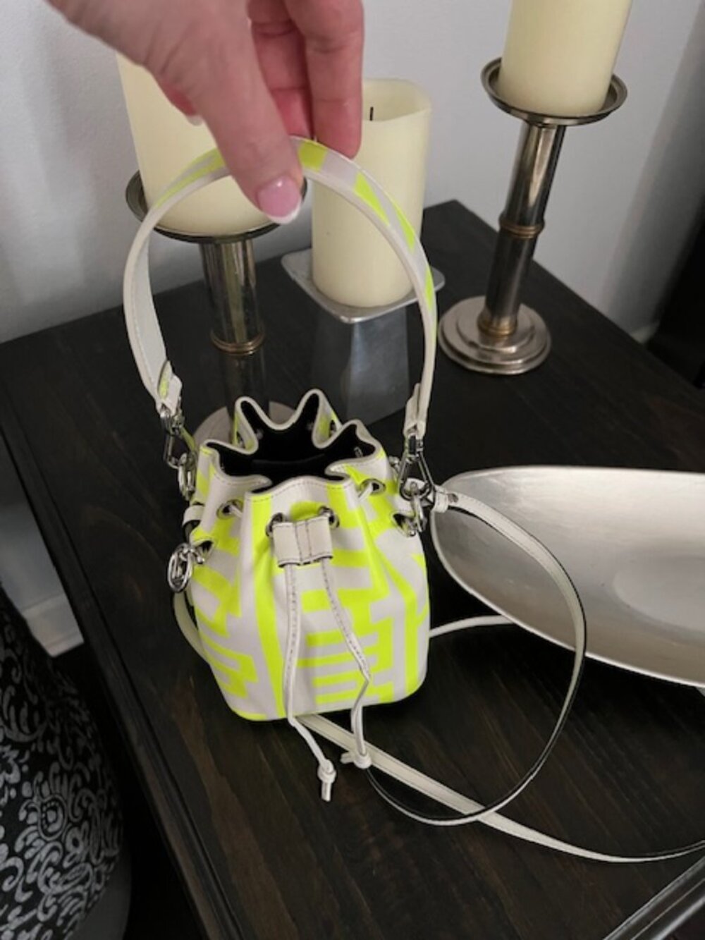 Fendi x Marc Jacobs Mon Tresor Mini Bucket Bag White Neon FF Leather Silver HW - Picture 3 of 14